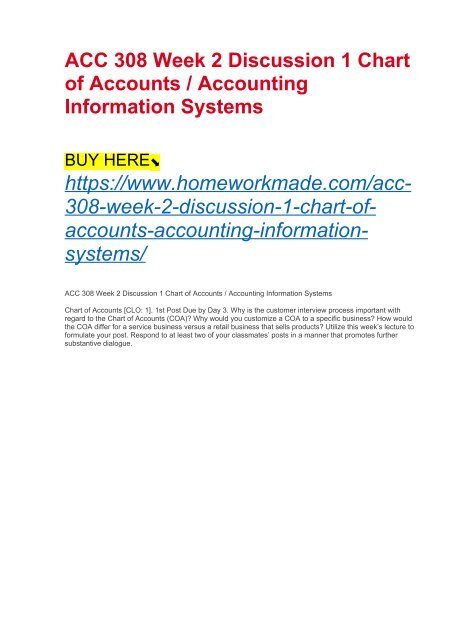 ACC 308 Week 2 Discussion 1 Chart of Accounts : Accounting Information ...