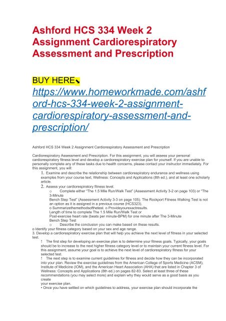 Ashford Hcs 334 Week 2 Assignment Cardiorespiratory