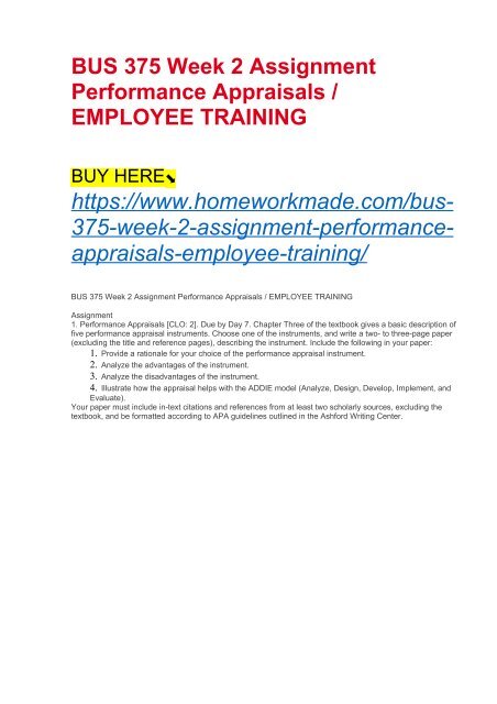 BUS 375 Week 2 Assignment Performance Appraisals EMPLOYEE TRAINING