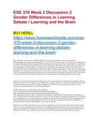 ESE 370 Week 2 Discussion 2 Gender Differences in Learning Debate : Learning and the Brain