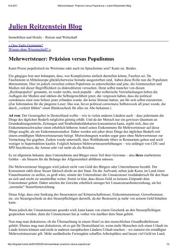 Mehrwertsteuer: Präzision versus Populismus - Julien Reitzenstein Blog