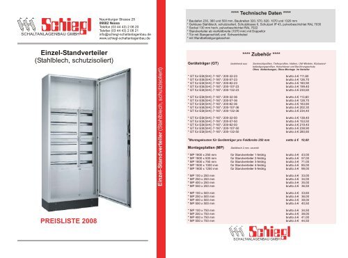 PREISLISTE 2008 Einzel-Standverteiler (Stahlblech ... - Schiegl