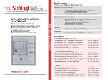 Vollisolierte Zählerschränke nach TAB 2000 Bestückung ... - Schiegl