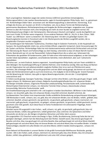 Nationale Taubenschau Frankreich Chambery 2011 Kurzbericht.