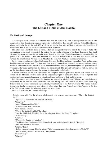 Imam Abu Hanifa - His Life, Opinions and Fiqh