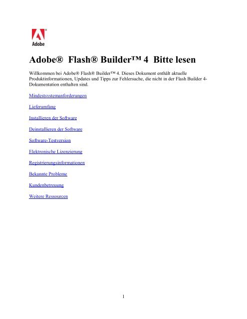 Adobe Flash Builder 4 - Bitte lesen