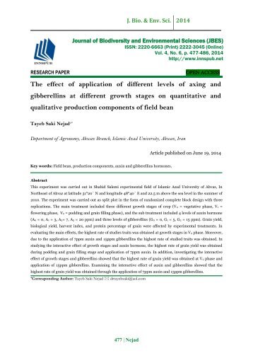 The effect of application of different levels of axing and gibberellins at different growth stages on quantitative and qualitative production components of field bean