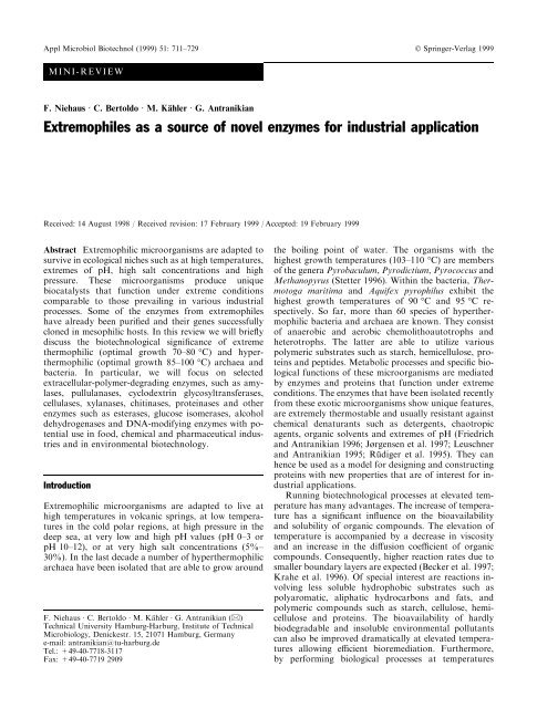 Extremophiles as a source of novel enzymes for industrial application
