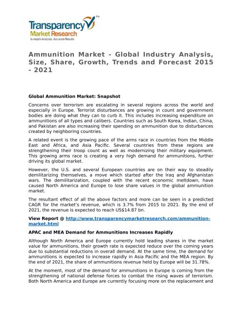 Ammunition Market Growth Trends And Forecast