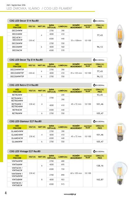 ACA katalog LED žárovky