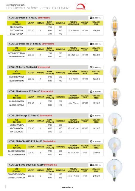 ACA katalog LED žárovky