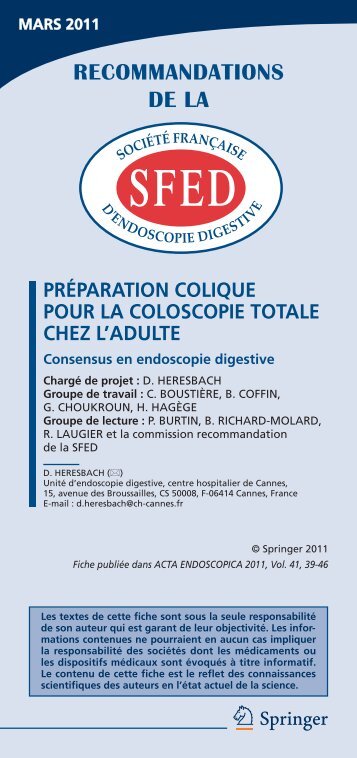 Préparation colique pour la coloscopie totale chez l'adulte - SFED