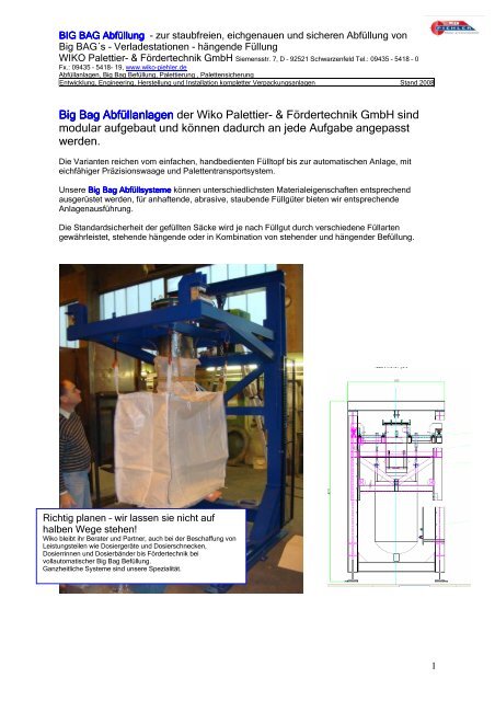 20070112 Big Bag Prospekt Abfüllanlagen  der Wiko Palettier