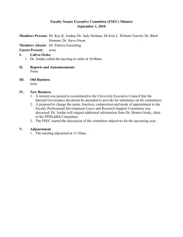 2010-2010 FSEC Minutes - Faculty Senate - Radford University