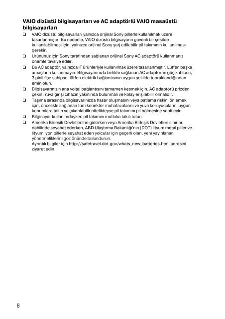 Sony SVS1311A4E - SVS1311A4E Documents de garantie Turc