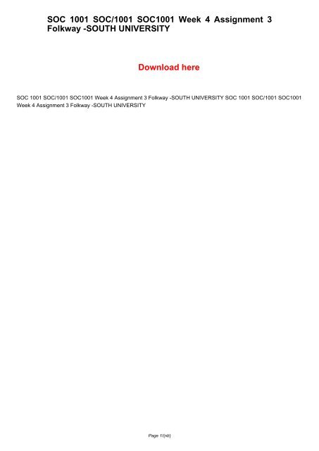 SOC 1001 SOC1001 SOC1001 Week 4 Assignment 3 Folkway -SOUTH UNIVERSITY