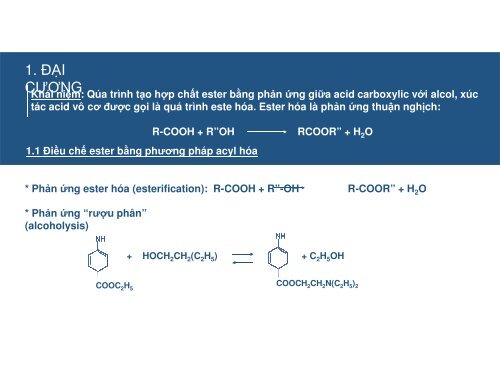 Những vấn đề liên quan đến quá trình acyl hóa &amp; este hóa