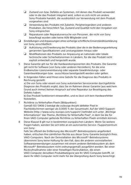 Sony SVT1313M1R - SVT1313M1R Documents de garantie Allemand