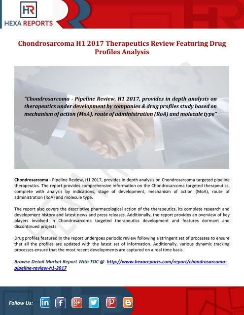 Chondrosarcoma H1 2017 Therapeutics Review Featuring Drug Profiles Analysis