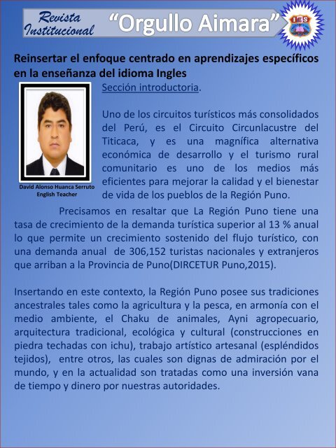 REVISTA INSTITUCIONAL ORGULLO AIMARA I.E.S. JEC CARLOS DANTE NAVA JAYU JAYU