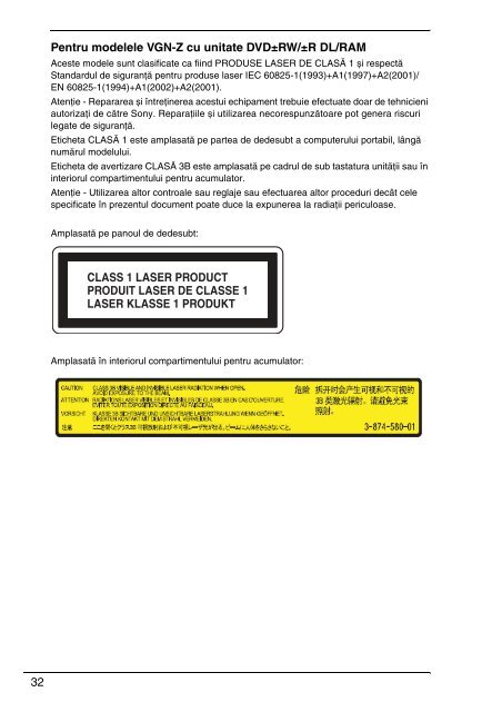 Sony VGN-Z41ZRD - VGN-Z41ZRD Documents de garantie Roumain