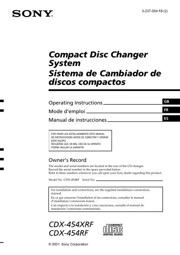 Sony CDX-454XRF - CDX-454XRF Consignes dâutilisation