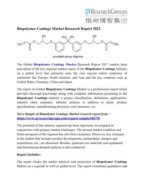Biopolymer Coatings Market - Industry Analysis- Size, Share, Trends, Demand, Overview, Forecast 2022