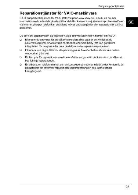 Sony VPCEB4L1E - VPCEB4L1E Documents de garantie Su&eacute;dois