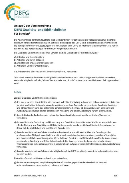 DBFG Qualitaets- und Ethikrichtlinien fuer Seminarleiter und Schulen(1)