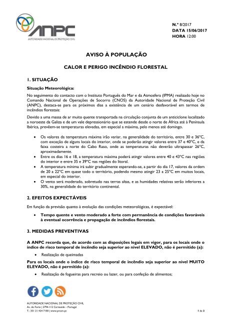 Aviso_8_Calor e Perigo Incêndio florestal