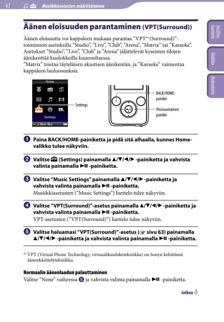 Sony NWZ-S739F - NWZ-S739F Istruzioni per l'uso Finlandese