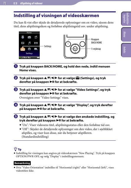 Sony NWZ-S739F - NWZ-S739F Istruzioni per l'uso Danese