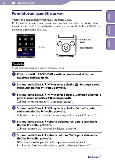 Sony NWZ-S739F - NWZ-S739F Istruzioni per l'uso Ceco