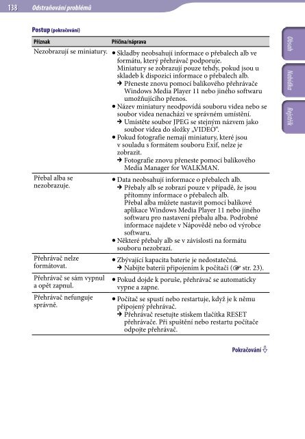 Sony NWZ-S739F - NWZ-S739F Istruzioni per l'uso Ceco