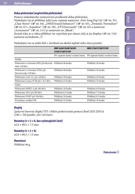 Sony NWZ-S739F - NWZ-S739F Istruzioni per l'uso Ceco