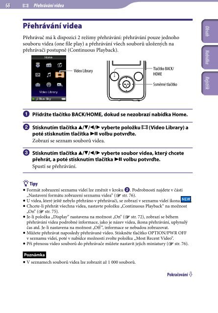 Sony NWZ-S739F - NWZ-S739F Istruzioni per l'uso Ceco