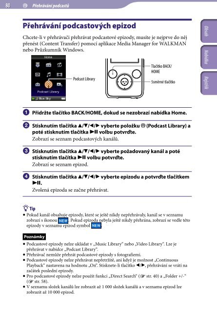 Sony NWZ-S739F - NWZ-S739F Istruzioni per l'uso Ceco