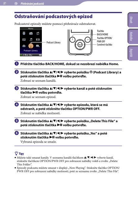 Sony NWZ-S739F - NWZ-S739F Istruzioni per l'uso Ceco