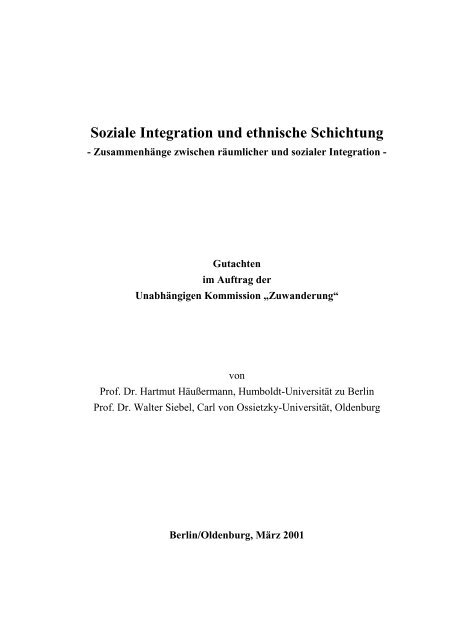 Soziale Integration und ethnische Schichtung - Schader-Stiftung