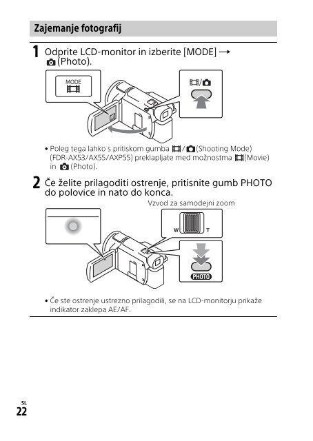 Sony FDR-AX53 - FDR-AX53 Consignes d&rsquo;utilisation Slov&eacute;nien