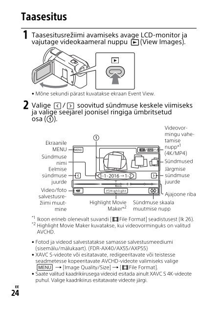 Sony FDR-AX53 - FDR-AX53 Consignes d&rsquo;utilisation Estonien