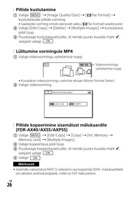 Sony FDR-AX53 - FDR-AX53 Consignes d&rsquo;utilisation Estonien