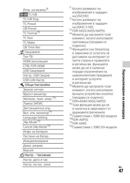 Sony FDR-AX53 - FDR-AX53 Consignes d&rsquo;utilisation Bulgare
