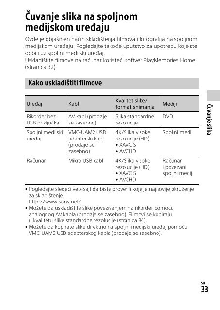 Sony FDR-AX53 - FDR-AX53 Consignes d&rsquo;utilisation Serbe