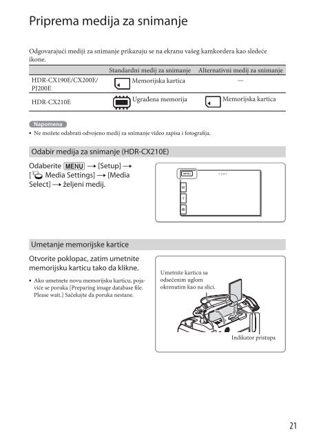 Sony HDR-CX210E - HDR-CX210E Mode d'emploi Serbe