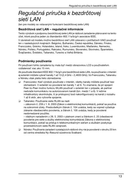 Sony VPCSB2S9E - VPCSB2S9E Documents de garantie Slovaque