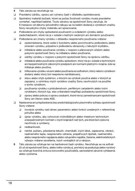 Sony VPCSB2S9E - VPCSB2S9E Documents de garantie Slovaque