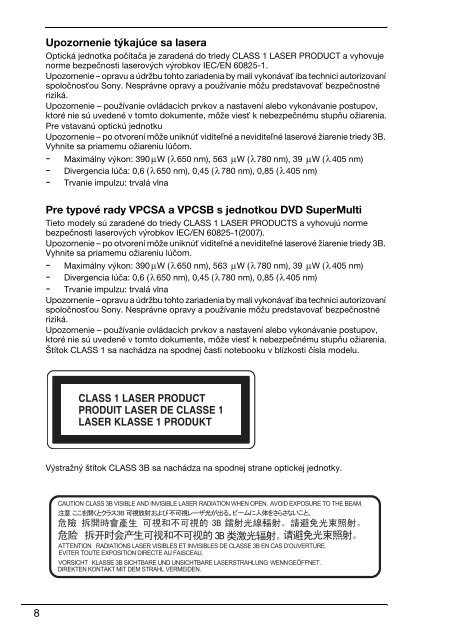 Sony VPCSB2S9E - VPCSB2S9E Documents de garantie Slovaque