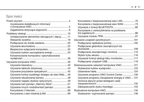 Sony VPCSB2S9E - VPCSB2S9E Mode d'emploi Polonais