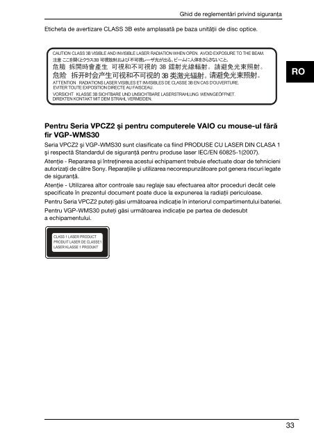 Sony VPCSB2S9E - VPCSB2S9E Documents de garantie Roumain